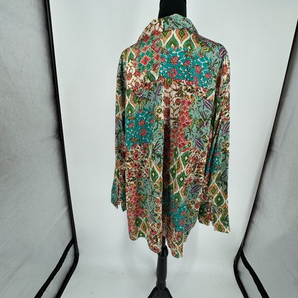 Susan Graver Womens Button Up Shirt Size 2X Floral Patchwork Blouse Work Boho - Picture 7 of 8